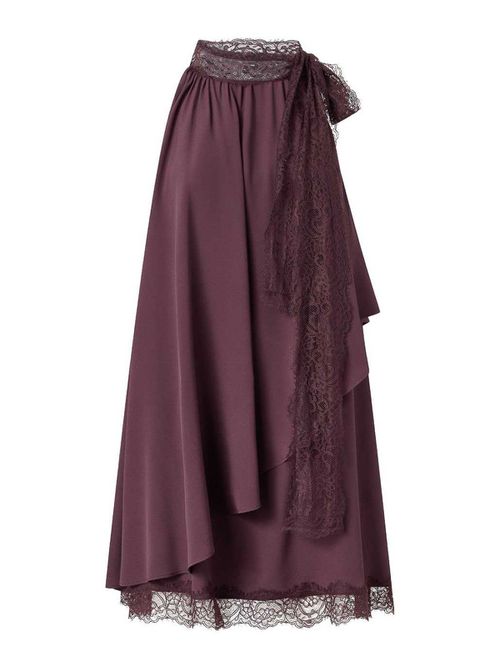 Midi Skirt In Eggplant With Lace Detail