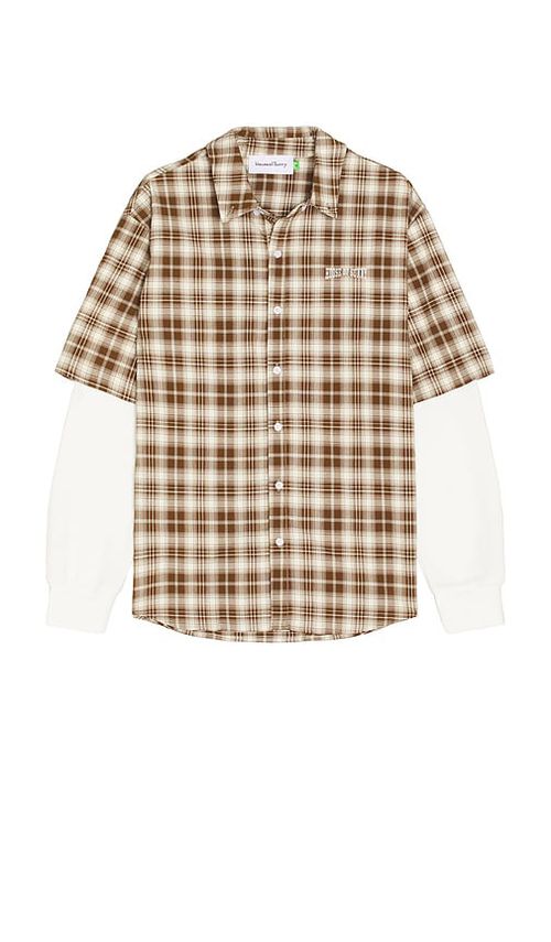 House of Sunny Double Layered Button Down Shirt in Brown. -  XS also in