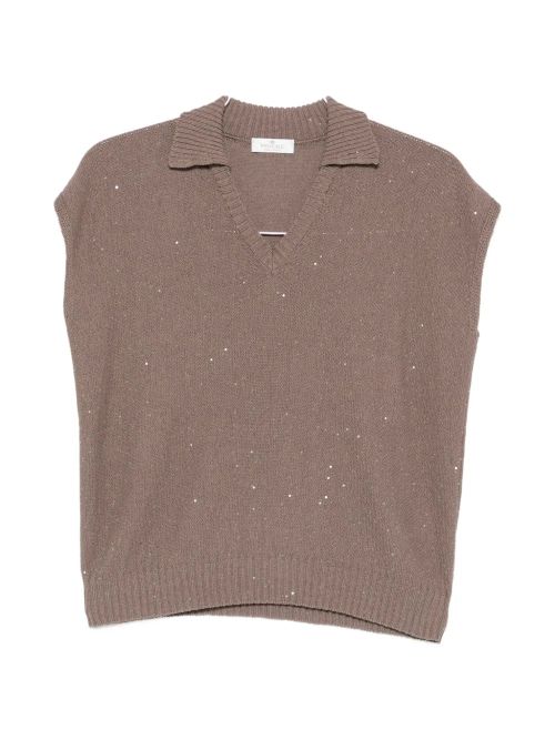 Sequin-Embellished Tank Top — Taupe