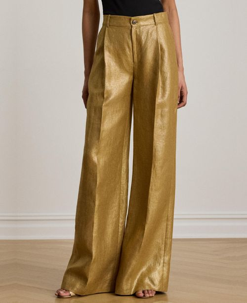 Women's High-Rise Foiled Wide-Leg Pants - Brown/Gold Foil