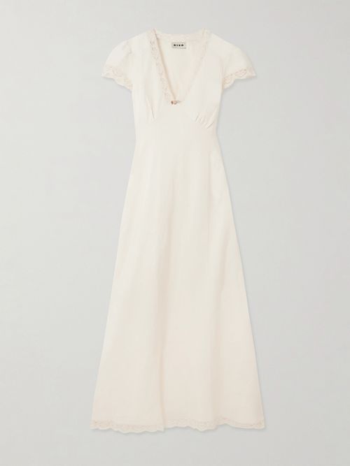 Clarice Lace-trimmed Linen-blend Midi Dress - Cream
