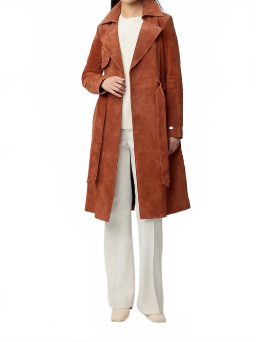 Alexis-N Slim-Fit Suede Trench Coat In Copper