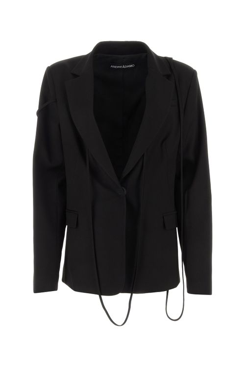 Draped Wool Blazer — Black