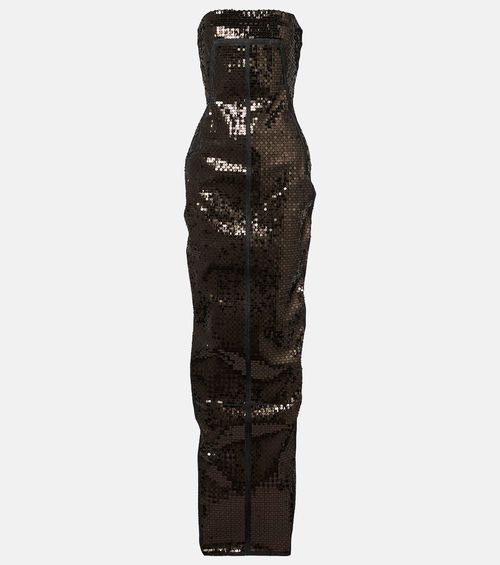 Sequined denim bustier gown