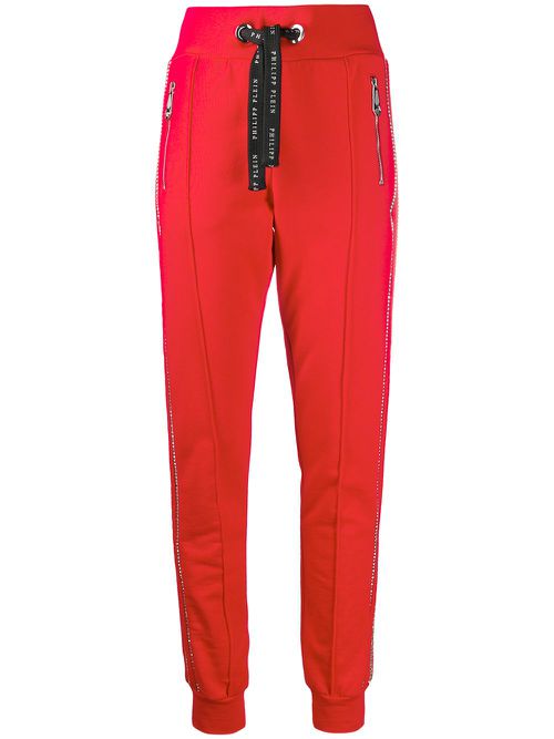 Crystal-embellished strip trackpants - Red