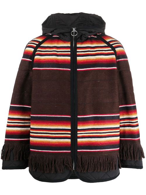 Stripe-design fringed padded jacket - Brown