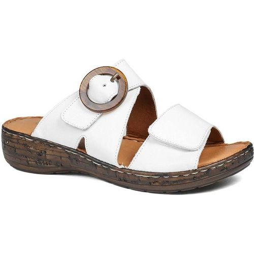 Pavers Women's Wide Fit Leather Adjustable Fasten Sandals in White