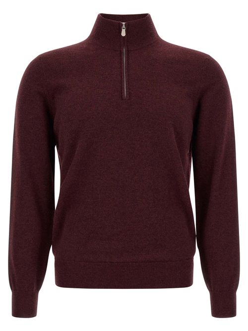 Half-Zip Cashmere Sweater — Burgundy