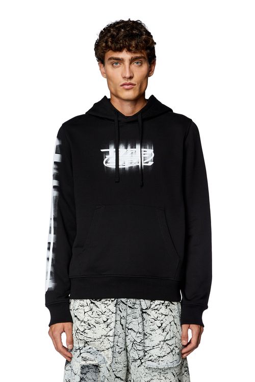 Hoodie with blurry prints - Sweaters - Man - Black
