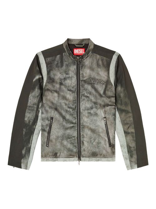 Panelled logo biker jacket - Grey