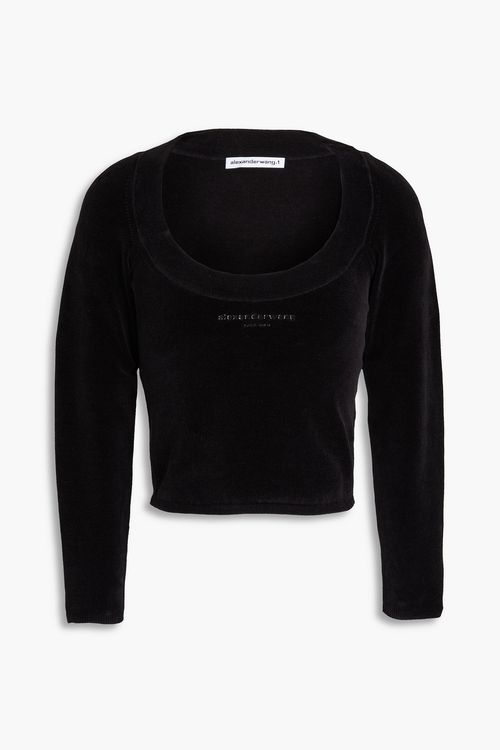 Cropped cotton-blend chenille top