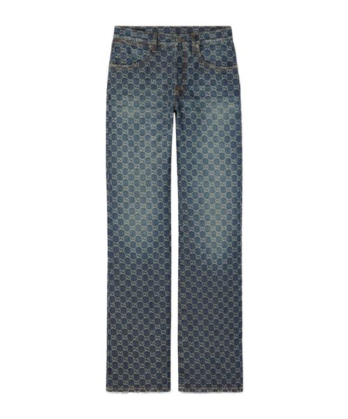 GG cotton denim jacquard pants