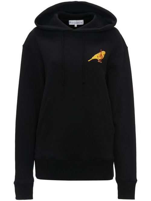 Logo-embroidered organic cotton hoodie - Black