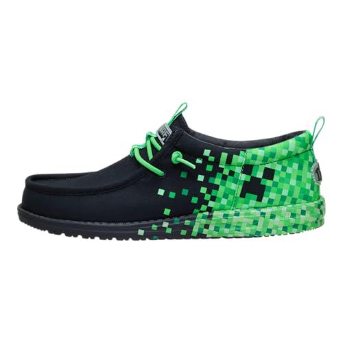 HEYDUDE Unisex Wally Funk Minecraft Creeper Slip On Loafer, Black/Green Glow