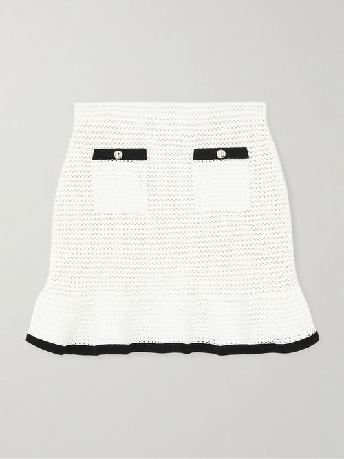 Sequin-embellished Crocheted Mini Skirt - White