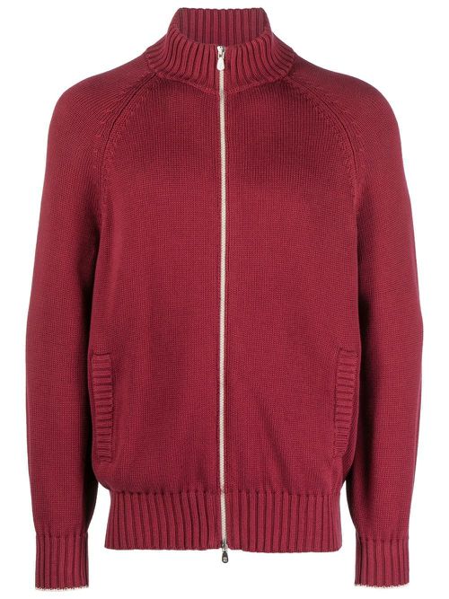 Zip-front high-neck knitted cardigan - Red