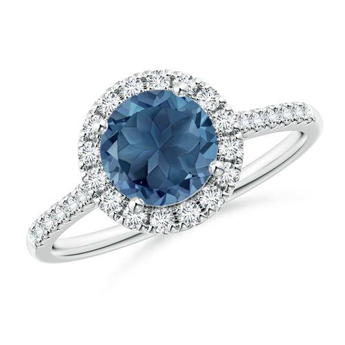 Angara 1.55 Carats Round London Blue Topaz Halo Ring with Diamond Accents in Platinum