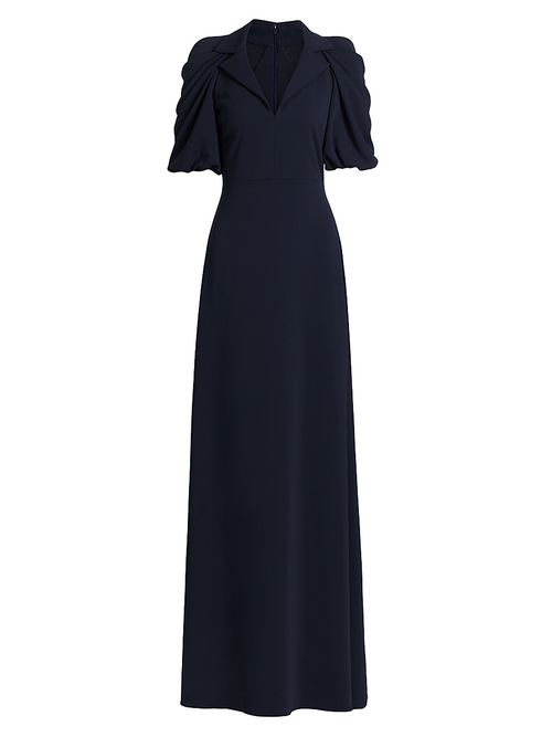 Women's Crepe Puff-Sleeve Evening Gown - Navy