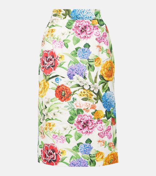 Floral cotton brocade pencil skirt