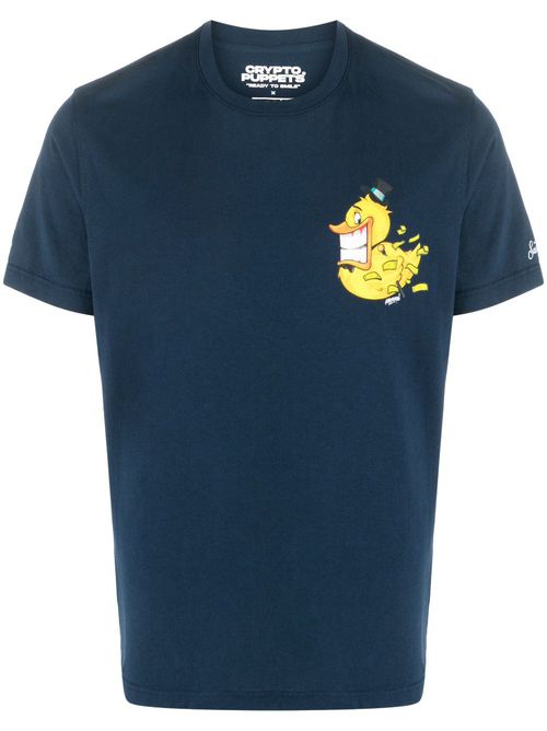 Embroidered-motif cotton T-shirt - Blue