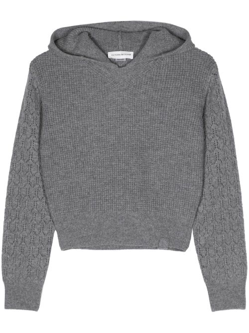 V-neck cropped hoodie - Grey