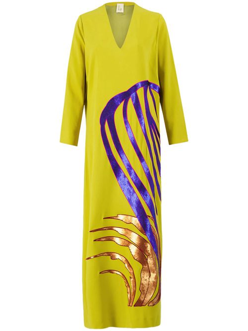Embroidered V-neck midi dress - Green