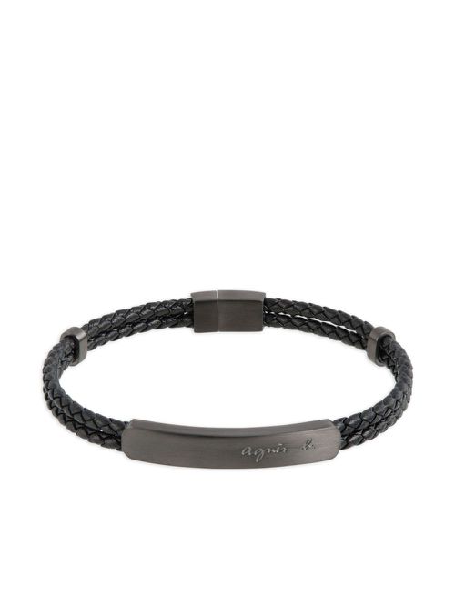 Logo-engraved braided leather bracelet - Black