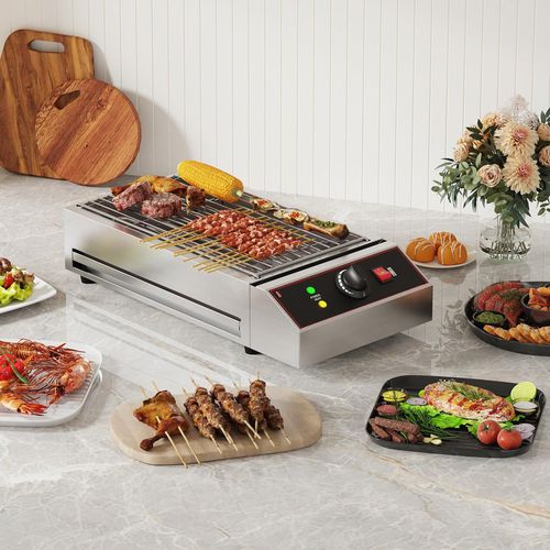 Garvee Indoor Electric Grill Smokeless 1800W Rapid Heat Stainless Steel Removable Griddle Adjustable Temp 122°F-572°F Family Dinners Camping