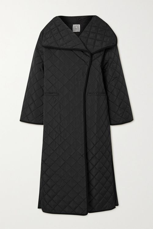 Signature Oversized Quilted Recycled Shell Coat - Black - x small