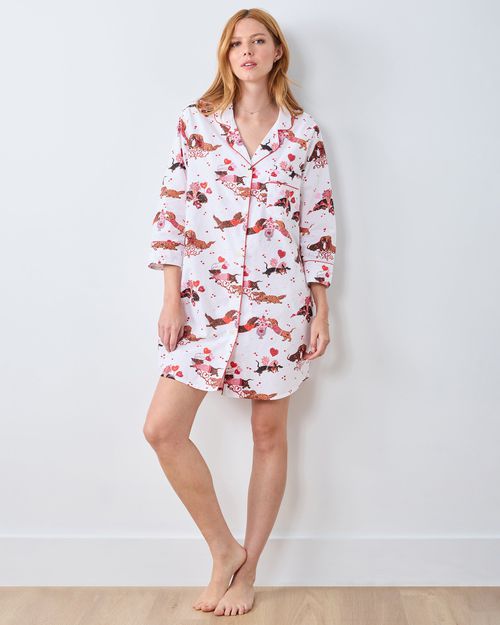 Organic Cotton Sleep Shirt in Dachshund Date | Women's XXS | White