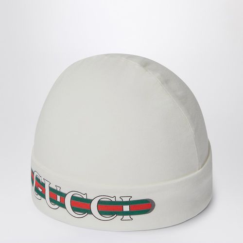White cap with logo print