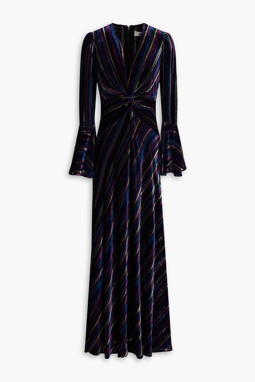 Sudha twisted striped devoré-velvet maxi dress