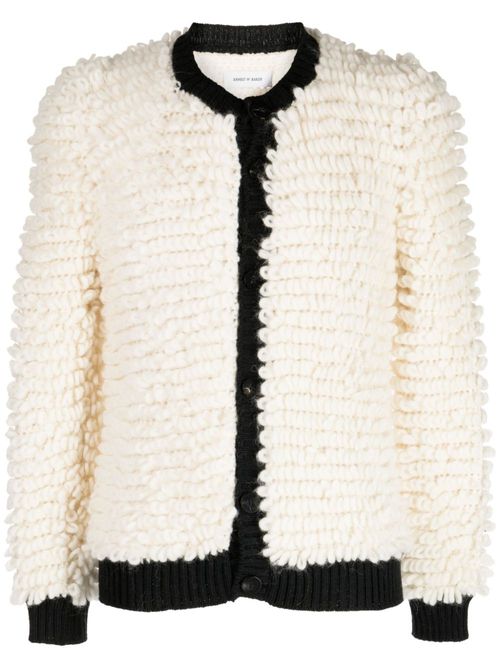 Loop-knit two-tone cardigan - White