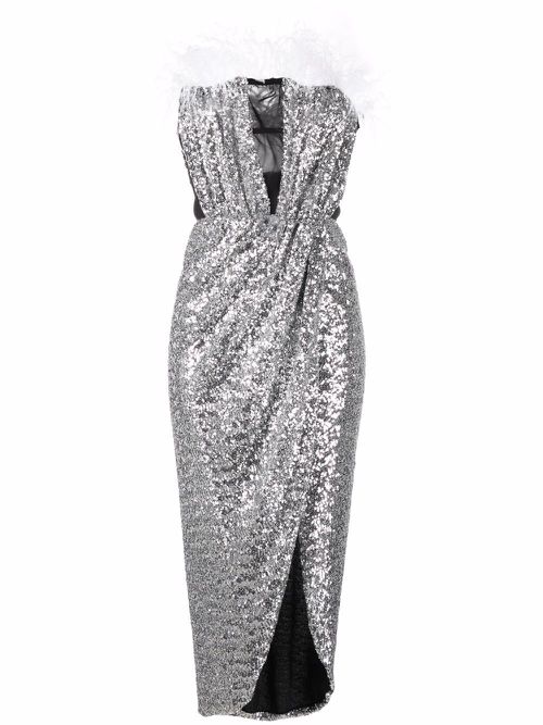 Feather-detail sequin dress - Silver
