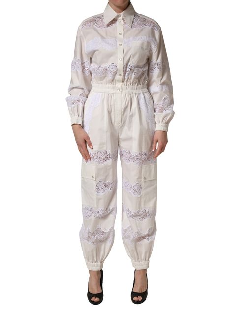 Lace-Trim Cotton Jumpsuit — White