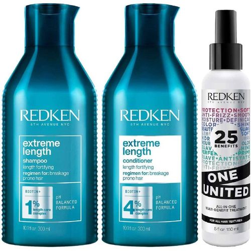 Redken Unisex Trio: Extreme Length Shampoo, Conditioner & One United Treatment in Blue
