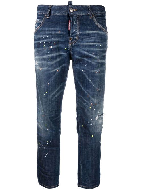 Low-rise paint-splatter jeans - Blue