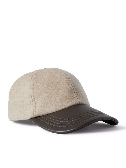Logo-Embroidered Cashmere-Blend and Leather Baseball Cap
