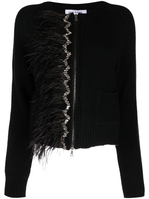 Crystal-embellished zip-up cardigan - Black