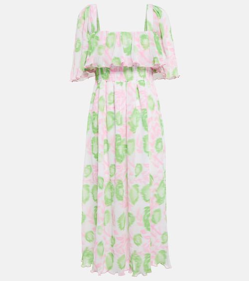 Ganni Floral pleated georgette midi dress