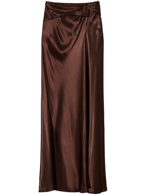 Draped satin skirt - Brown