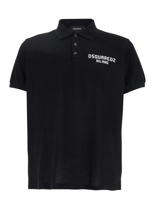 Black Polo Shirt With Embroidered Logo On The Front In Cotton Man