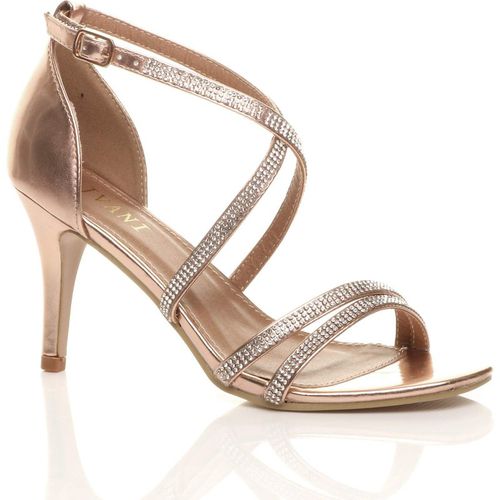 High  Heel Crossed Straps Buckle Diamante Heeled Sandals