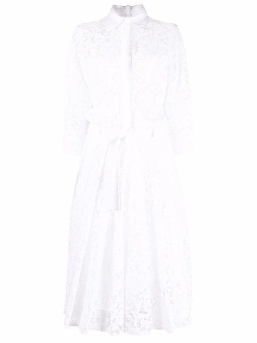 Floral-lace pleated shirt-dress - White