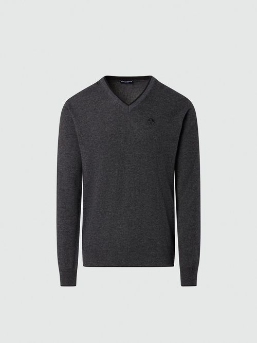 Pullover mit V-Ausschnitt und Logostickerei