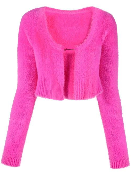 La Maille logo-charm cropped knitted cardigan - Pink