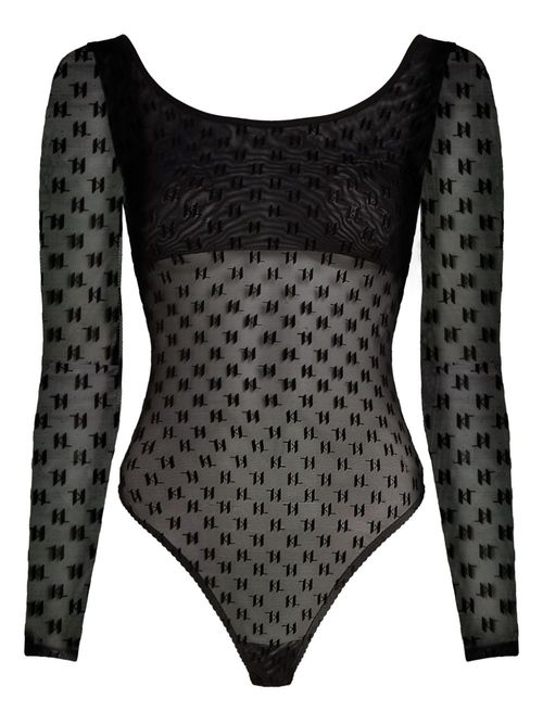 Monogram mesh bodysuit - Black