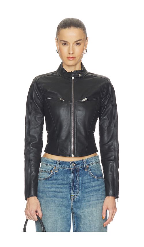 GRLFRND Danica Leather Racer Jacket in Black. - L also in S, XXS, XS