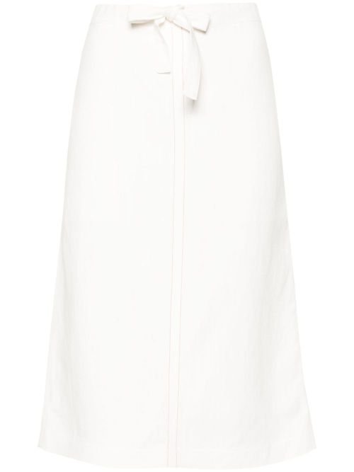 Contrast-stitching drawstring midi skirt - White