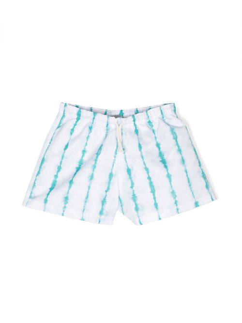 Tie-dye print drawstring swim shorts - White